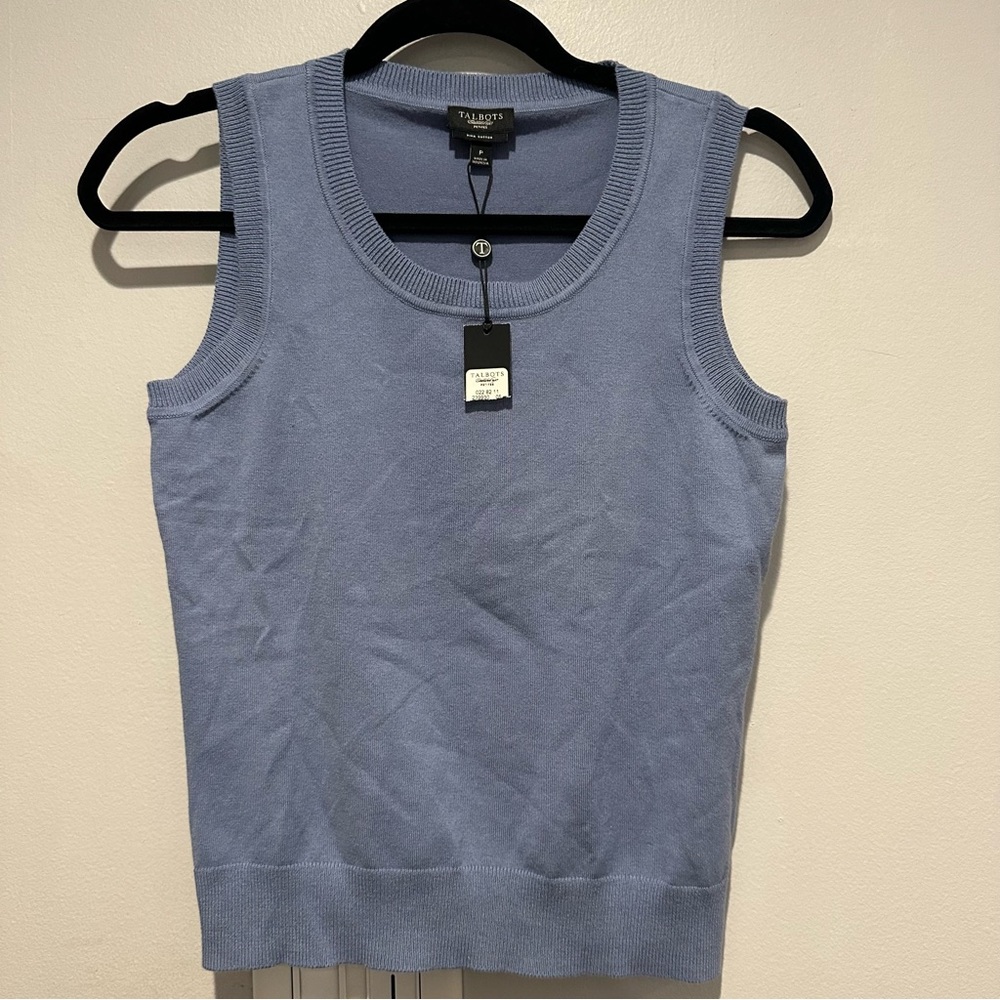 NEW Talbots Petite Pima Cotton Sleeveless Blue Vest Size Extra Small Petite